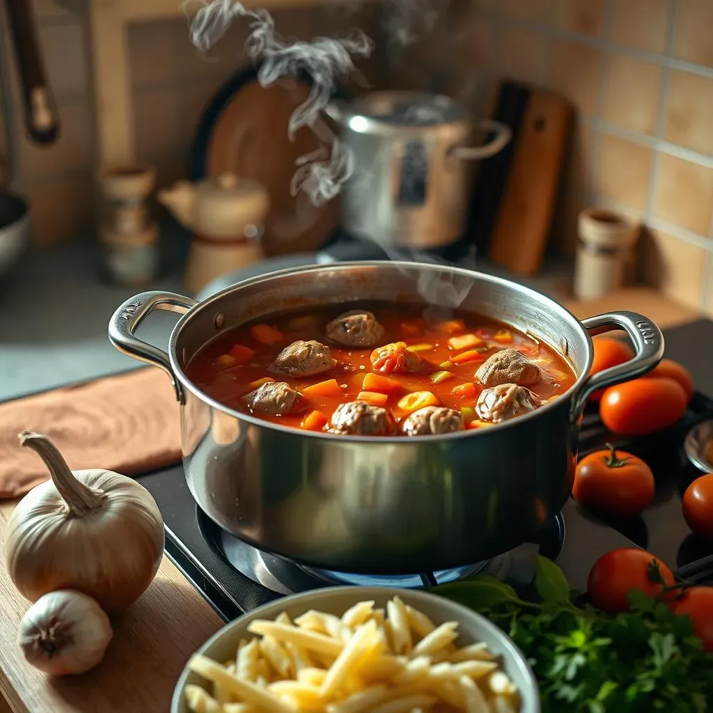 Building Your Beef Meatball Soup: Broth, Vegetables, and Simmering