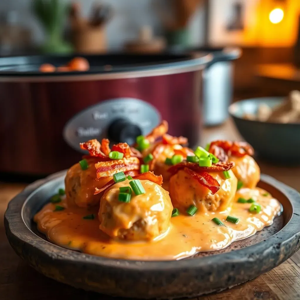 Making Creamy Buffalo Chicken Meatballs in a Slow Cooker