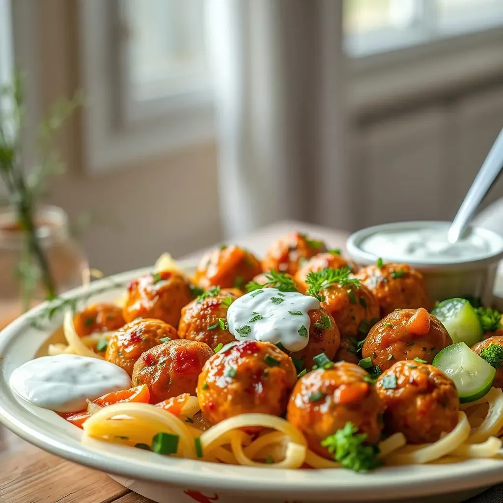 Serving Suggestions: Ranch Dressing and Cucumber Salad with Buffalo Chicken Meatballs