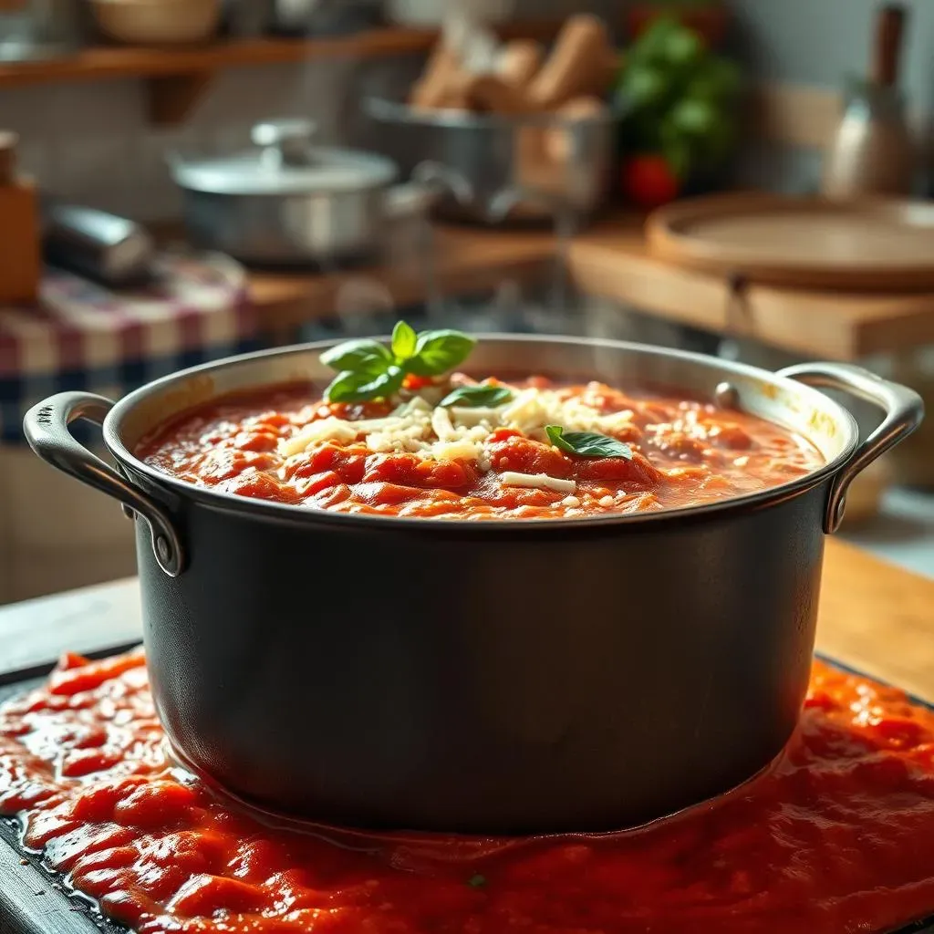 Simmering a Flavorful Tomato Sauce for Chicken Meatballs and Spaghetti